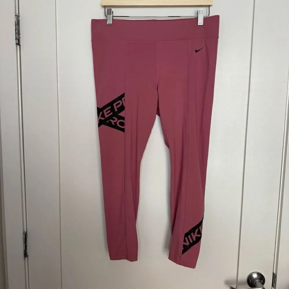 Nike Dri Fit Leggings Womens Sz XL Pink Logo Ankle Athleisure Workout Gym Yoga